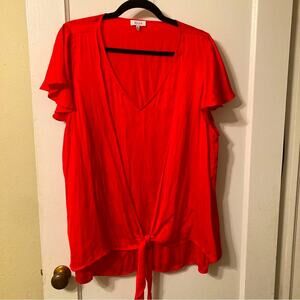 Bird cotton blouse silky drapey career flutter sleeve blouse tie front size 2X